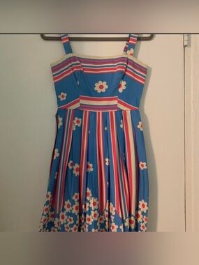 Betsey Johnson Blue and Pink Floral Sleeveless Dress Size 2